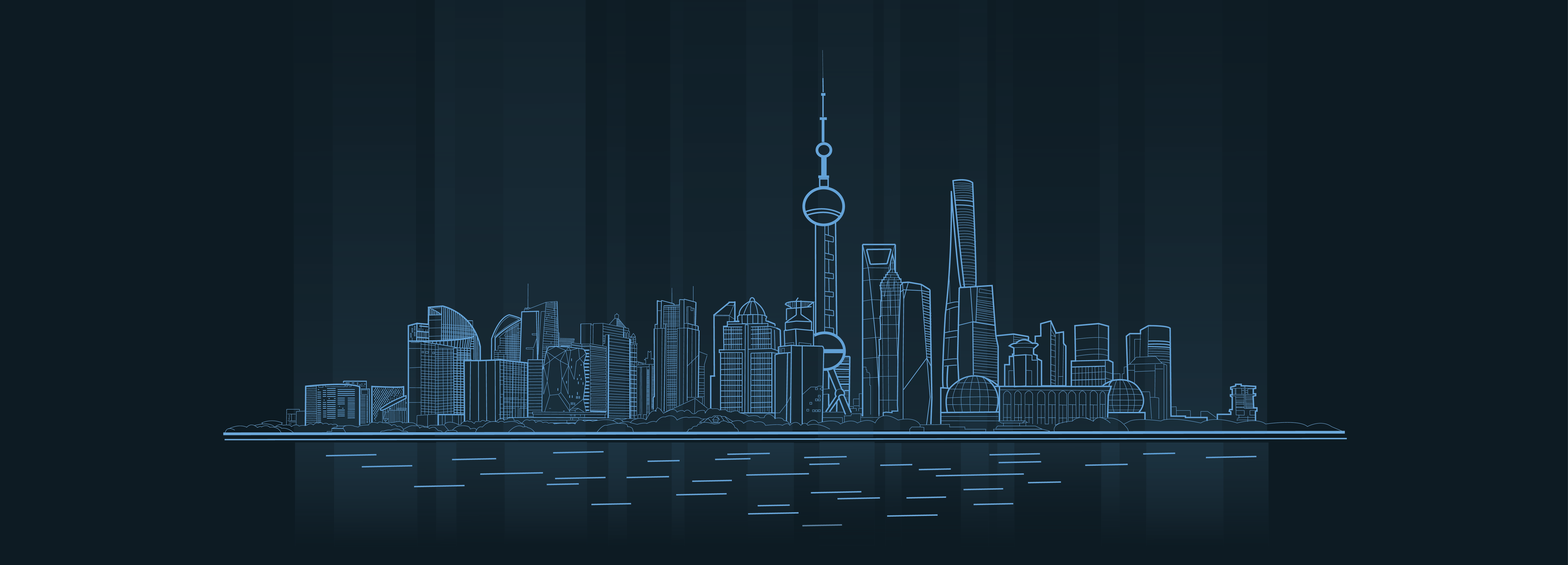 Shanghai skyline at dusk, representing China Telecom's launch of 50G PON live network coverage, advancing high-speed connectivity in the region.